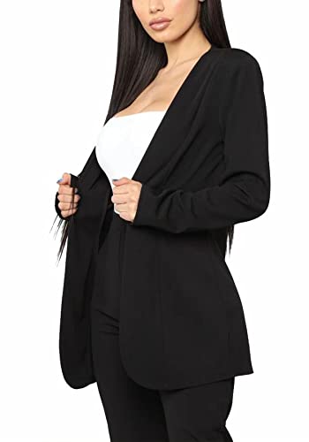 Tcremisa Women's Casual Pants Suit 2 Piece Business Outfits Solid Long Sleeve Blazer and Pencil Pant Sets3