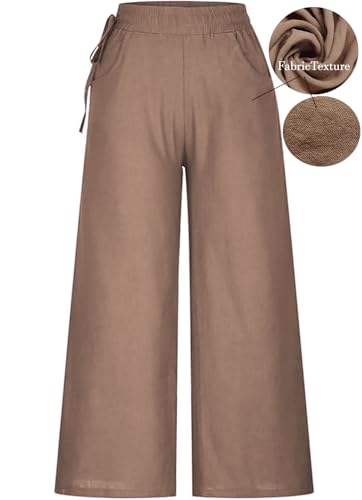 Image of KOTTY Women's Crumble Fabric High Waist Solid Color Drawstring Wide Leg Trousers Loose with Pockets