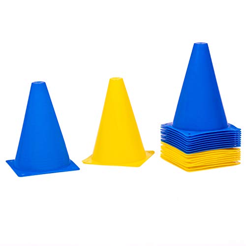 8LevelUp Pylonen 20er Set - 18 cm Hütchen (10 gelbe und 10 Blaue Kegel - flexibel, sicher und robust) mit Tasche für Fußball, Reitsport, Hundetraining, Pferdetraining, Agility Training für Hunde
