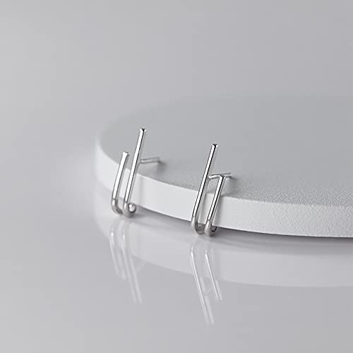 Reffeer Solid 925 Sterling Silver Bar Open Hoop Earrings Huggie Studs for Women Teens Bar Half Hoop Earrings Huggie4