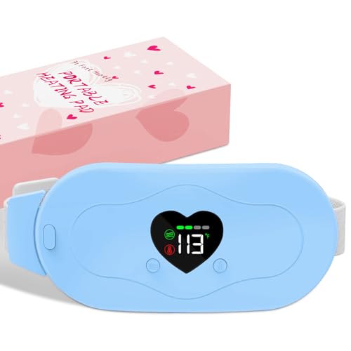 Glyduny Heating Pads, Period Cramp Massager Portable Cordless Heating Pad with 6 Heat Levels and 6 Massage Modes for Back Pain Relief Menstrual Heating Pad (Bule)