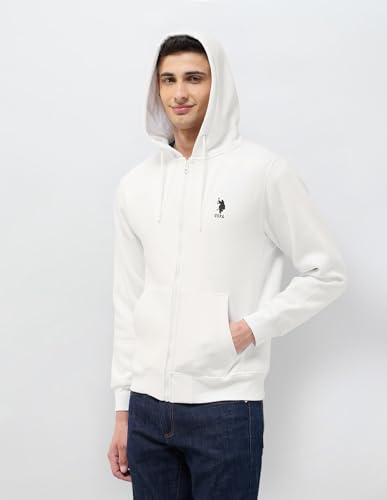 Image of U.S. Polo Assn. Men's Solid Regular fit Sweatshirt, Cotton Blend, Hooded Neck