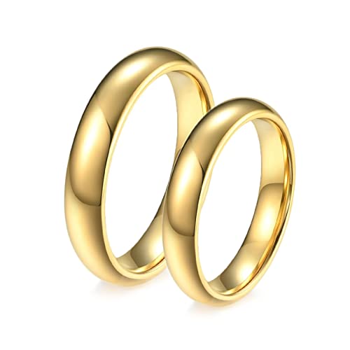 Homxi Anillo Hombre Anillos Mujer,Anillo Promesa Pareja Personalizado Anillo Boda Pareja Tungsteno 4MM Anillo Oro con Redondo Pulido Anillo Parejas Mujer 12(52mm) + Hombre 30(70mm)