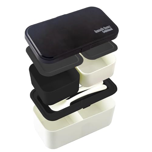 Genérico Fiambreras | 1450ml Bol Apilable,Contenedor de Ensalada de 2 Niveles con Juego de Cubiertos y Correa de Sellado,Para Trabajo, Universidad, Escuela, Picnic, Viaje