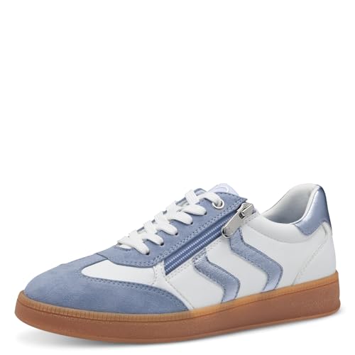 MARCO TOZZI Damen Sneaker flach mit Schnürsenkeln Freizeit, Mehrfarbig (White/lt.Blue), 37 EU