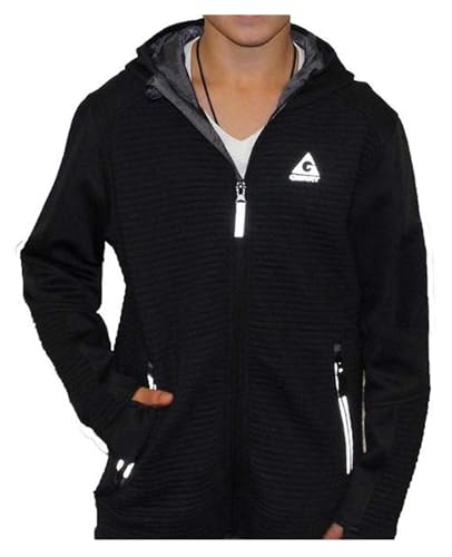 Image of Gerry Youth Big Boys Fleece Overlay Shell Ribbed Full Zip Hoodie Jacket, X-Small (5 /6), Black