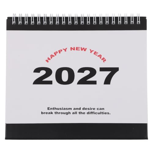 Calendario de escritorio 2027 compacto con espiral y vista mensual sencilla en color negro