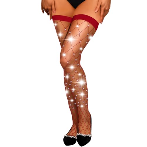 Medias de red brillantes para mujer con diamantes de imitación