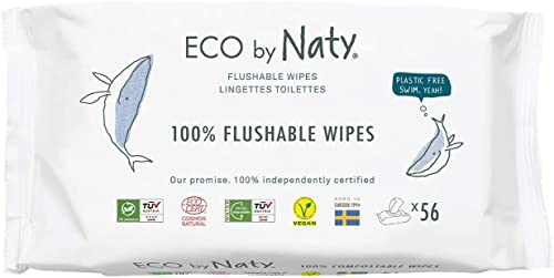 Eco by Naty Toallitas desechables wc para bebé, 672 unidades (12x456), Toallitas húmedas hechas a base de fibras vegetales, 0% plástico