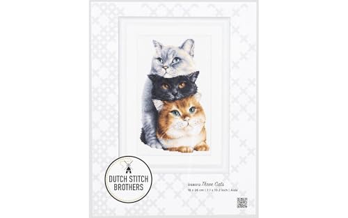 Thea GOUVERNEUR SINCE 1959 Dutch Stitch Brothers - Counted Cross Stitch Kit - DSB012A - Three Cats - White Aida - 10.2 x 7.1 Inch - Embroidery Kit for Adults