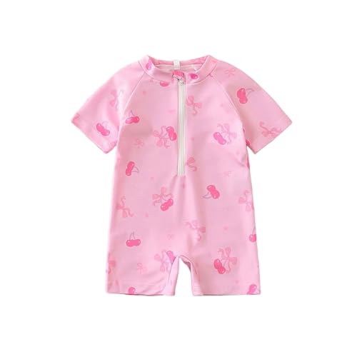 Generisch 2027 Traje de baño ligero y suave para niña con lazo frontal y cierre de botón a presión, ideal para niños pequeños y bebés, perfecto para la playa y la piscina en verano., Rosa., 0-6 meses