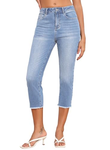 Sidefeel Women's Capri Jeans Trendy 2025 High Waisted Spring Outfit Denim Capri Pants Sky Blue Size 8