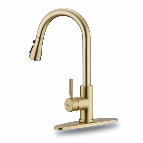 WEWE Brushed Gold Kitchen Faucet with Pull Down...