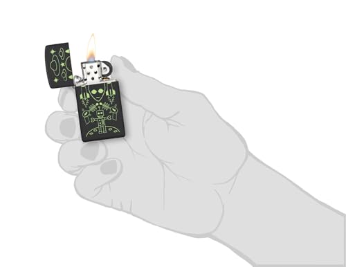 Image of Zippo Alien Invasion Design Slim Black Matte Windproof Pocket Fuel Refillable Lighter, BIS Certified