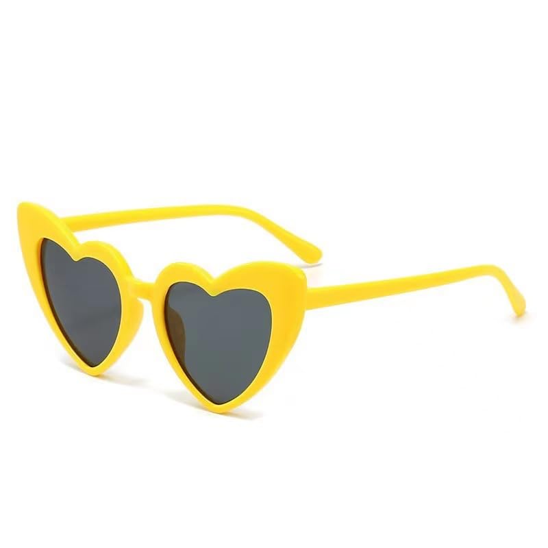 YooThink Love Heart Shaped Sunglasses for Women Vintage Cat Eye Mod Style Retro Glasses (Yellow)