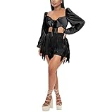 2 Piece Outfits Workout Sets for Women - Vestidos Casuales Juveniles V Neck Tie Front Long Sleeve Cr