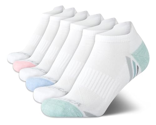 Image of Nautica Womens No Show Socks Moisture Wicking Low Cut Athletic Socks 6 Pack | Moisture Wicking Dri-Motion Fabric, Cushioned Key Areas, Banded Arch Support, No Show Low Cut, Shoe Size 4-10