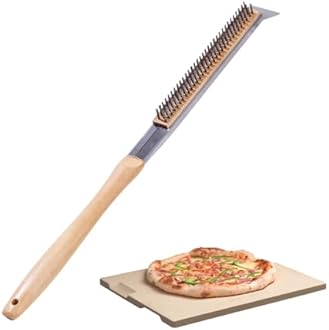 15x12 Inch Pizza Stone and Brush Set, Rectangle Pizza Baking Stone with Stainless Steel Bristle Grill Brush for Oven, Grill, BBQ, Cordierite Cooking Stone