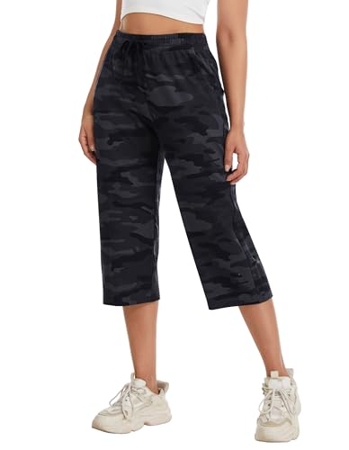 Image of SPECIALMAGIC Women Capri Pants Cotton Yoga Wide Leg Pajama Pants Capris Sweatpants Sports