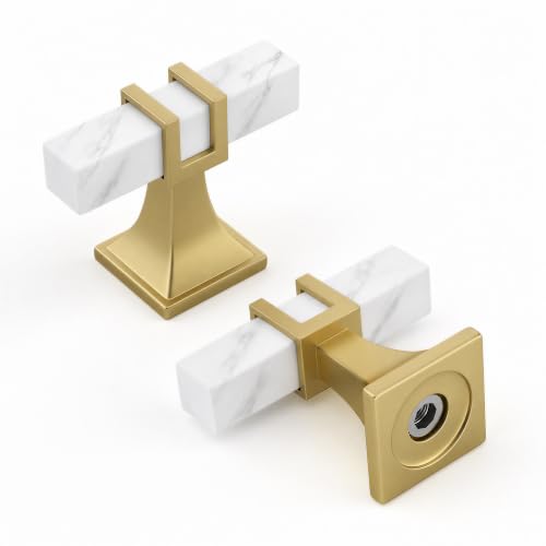 homdiy White Marble and Gold Cabinet Knobs 6 Pack White & Gold Cabinet Knob