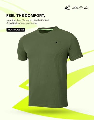 Image of AWG ALL WEATHER GEAR Men Solid Waffle Crew Neck Tshirt | Waffle Knit T-Shirt | Men's T-Shirt | Tees for Man | Textured Half Sleeve T-Shirt's | Tshirt for Men Stylish