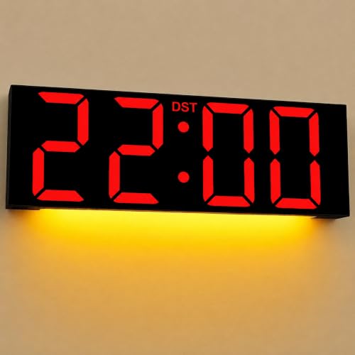 Image of JALL 22 inch Large Digital Wall Clock, Big LED Display with Night Light, Auto Dimming & DST, Giant Alarm Clock for Seniors, Elderly Parents, Gift for Mom Dad (Black Shell Red Font)