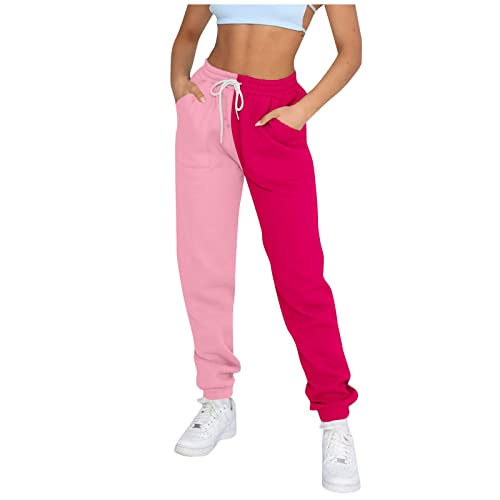 Joggers for Women Y2k Color Block Fleece Sweatpants Casual Drawstring High Waisted Athletic Jogger Pants with Pockets2