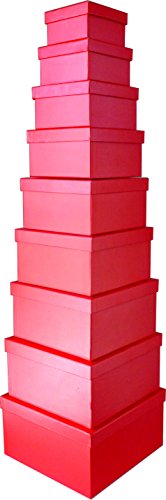 Cypress Lane Square Rigid Gift Box, 11 inches, a Nested Set of 9 (Red)