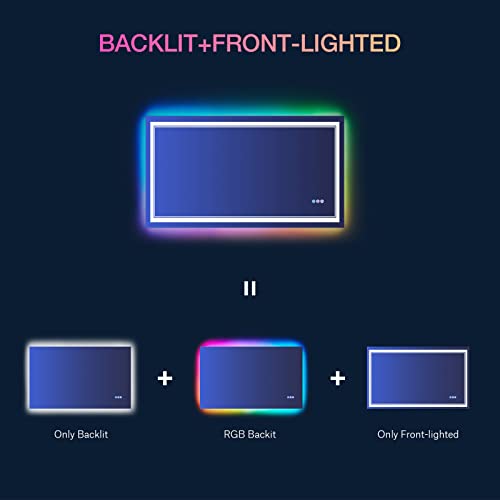 40x30 Inch RGB LED Bathroom Mirror with Lights, Color Changing RGB Backlit LED Mirror for Bathroom,Lighted Vanity Mirrors for Bathroom Wall, Dimmable, Anti-Fog (RGB Backlit+Front-Lit)