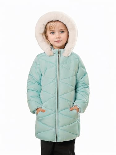 Image of SOLOCOTE Girls Winter Puffer Coat with Faux Fur Hood Sherpa Lined Parka Water-Resistant Windproof Quilted Jacket