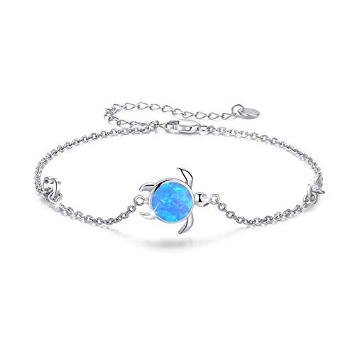 Cuoka Turtle Bracelet 925 Sterling Silver Opal Turtle Jewelry Sea Turtle Bracelet Ocean Nature Bracelet Turtle Gift For Her For Women (B-Blue Opal) #TOP20