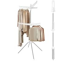 Hafuvool Wäscheständer Balkon, Leicht zu montierende Camping Wäschespinne Draußen, 2-stöckiger wäscheturm mit 6 drehbaren Armen, platzsparender Standtrockner 160cm hoch turmwäscheständer klappbar