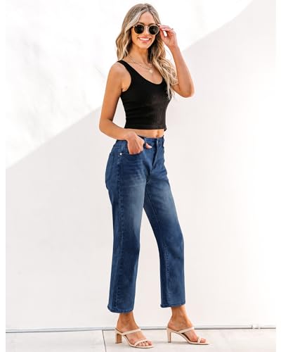 GRAPENT Jeans for Women Trendy High Waisted Baggy Straight Leg Stretchy Denim Ankle Pants Cropped Jeans with Pockets4