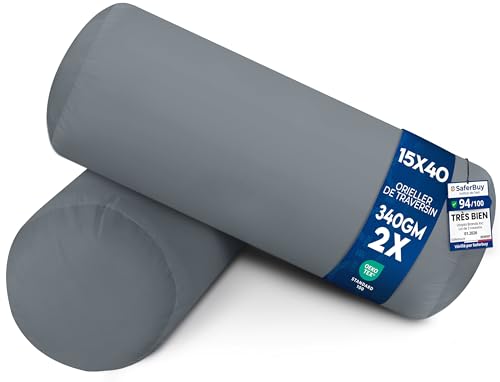 Utopia Bedding Coussin de Voyage Rond 15 x 40 cm (Lot de 2), Orieller de Traversin, Coussin décoratif (Gris)