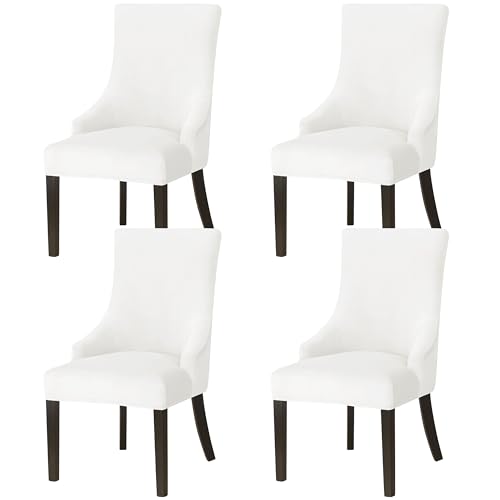 XMNTG Set of 4 Stretch White Velvet Wingback Chair Cover Slipcover Accent Chair Covers Arm Chair Protector for Dining Room Banquet Home Decor (White, 4PCS)
