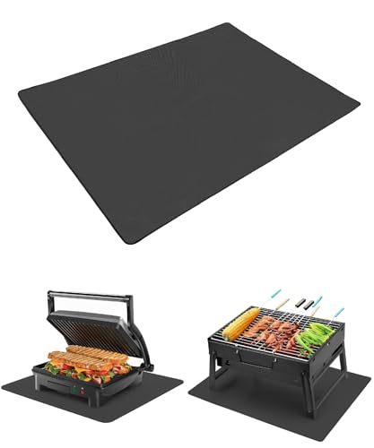 UNCO- Under Grill Mats for Outdoor Grill 48 x 36 Black Double-Sided Fireproof Reusable Portable 3 Layers Waterproof & Easy to Clean Grill Matt for Outdoor Grill Deck Protector