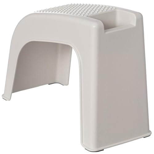 Image of Basicwise Shower Footrest, White Bath Foot Stool for Shaving Legs, Non-Slip Sturdy Pedicure Footrest, Spa Footrest Shaving Stool, Shower Foot Procedures Stool with Storage