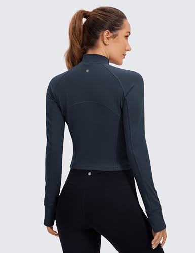 Image of CRZ YOGA Butterluxe Half Zip Crop Top | Workout, Extremely Soft, Slim Fit, Thumbholes, Side Pocket, Long Sleeve Shirts for Women