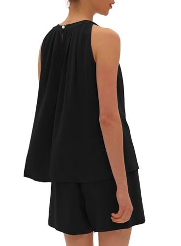 Beaully Linen Short Sets 2 Piece for Women Summer Casual Sleeveless Halter Neck Tops And Shorts Set Travel Outfits2
