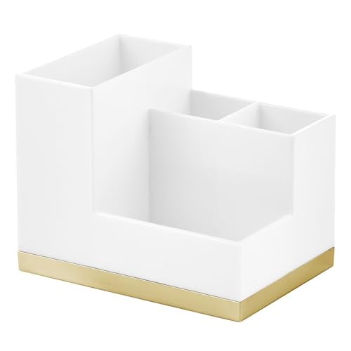 mDesign Plated Toothbrush and Toothpaste Holder - Storage Organizer Stand with 4 Compartments for Bathroom Countertop - Holders
