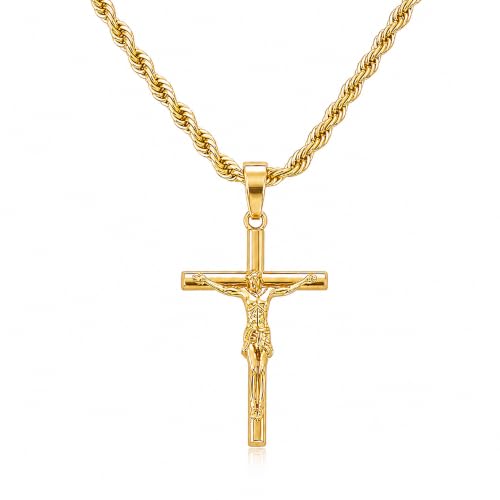 WorthyOne Crucifix Necklace - 18K Gold Plated Rope Chain with Cross Pendant for Men Jewelry Gifts for Him