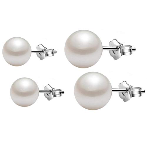 SELOVO - Juego de pendientes de plata de ley 925 con perlas de 6 mm y 6 mm Cover