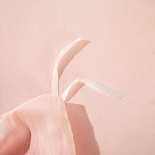 Ihoustriy Duvet Cover Queen Size,100% Washed Microfiber 3Pcs Bedding Duvet Cover Set, Pom Poms Fringe Solid Color Soft And Breathable With Zipper Closure & Corner Ties - Pink #TOP4