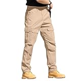 GOFULY Cargo Pants for Men Slim Fit with Multi Pockets Fashion Waterproof Black Stretch Ripstop Solid Trousers Athletic Outfit Khaki XXL