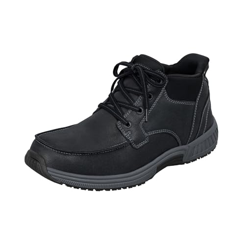 Orthofeet Men's Orthopedic Verno Hands-Free Slip-Resistant Leather Boot, Black, Size 10.5
