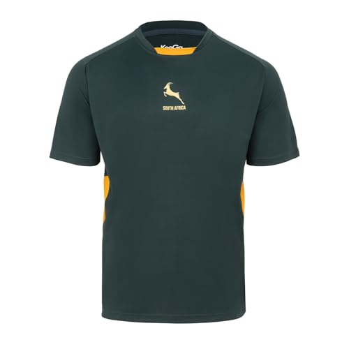 Official Springboks South Africa Mens Rugby T-Shirt Short Sleeve Polyester Classic Green Rugby Support Top (UK Alpha M Regular Regular)