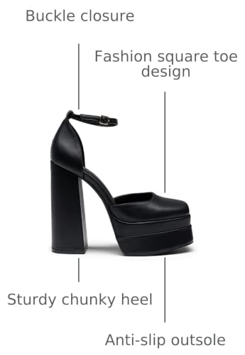 Image of DREAM PAIRS Women's High Chunky Platform Closed Toe Block Heels Square Toe Ankle Strap Dress Wedding Party Pumps Shoes Aurelia
