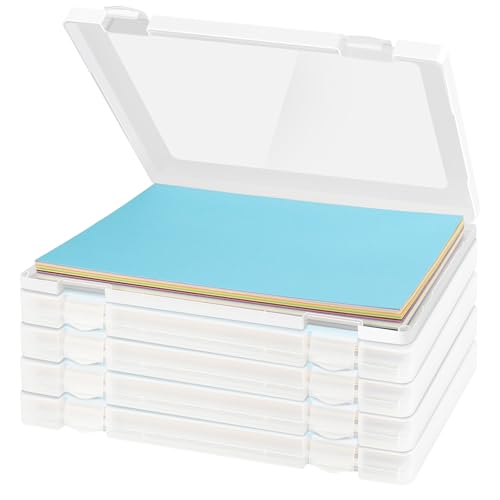 Moon Magpie A4 File Paper Storage and Organizer Box Clear Scrapbook Office Document Holder Plastic Storage Container with Hing Lids Portable Project Case for Magazine File and School Supplies