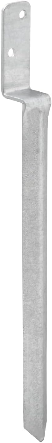 TRIBECCO Douille de sol à enfoncer en forme de L pour poteaux en bois carrés. Dimensions : 40 x 530 mm. Support de poteau en L à enfoncer dans le sol. Chaussure de support universelle en L en acier