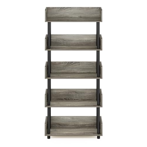 Image of Furinno Turn-N-Tube 5-Tier Toolless Display Rack, French Oak /Black